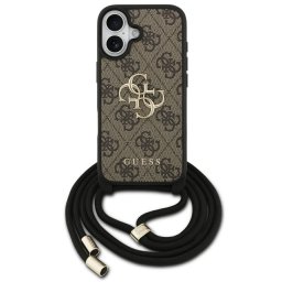 Guess 4G Big Logo Cord Stap Apple iPhone 17 hátlap tok vállpánttal, barna