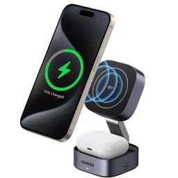 Ugreen W702 2in1 vezeték nélküli iPhone/AirPods töltő, 15W, szürke