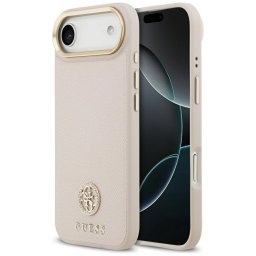 Guess 4G Grained Strass Logo Apple iPhone Air (2025) MagSafe tok kameravédő peremmel, rózsaszín-arany