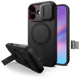 Tech-Protect Kevlar Aura Apple iPhone 17 MagSafe tok kameravédelemmel, kitámasztóval, fekete-narancs