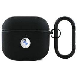 BMW Geniune Leather Silver Logo AirPods 4 bőr tok karabinerrel, fekete