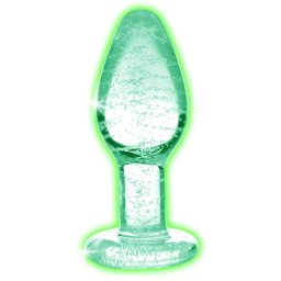 Booty Sparks Glow in the Dark L - üveg butt plug, anál plug (átlátszó)