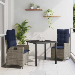 vidaXL Kert étkező szett 3 db Szürke és fekete Rattan