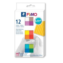 Gyurma, készlet, 12x25 g, égethető, FIMO \Soft Brillant\, 12 különböző szín