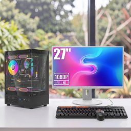 Komplett Gamer PC Szett – Formula V Line Crystal i3-13100F/16GB DDR4/512GB NVMe SSD/Radeon RX 6400 4GB + Fujitsu B27-8 27" FHD Monitor + Meetion MT-4100 Vezeték nélküli Billentyűzet és Egér