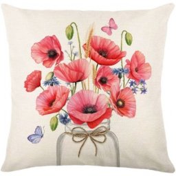 Len párnahuzat POPPY FLOWERS 45x45 cm, bézsínű