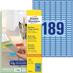 AVERY ZWECKFORM Etikett, univerzális, 25,4x10 mm, eltávolítható, kerekített sarkú, AVERY ZWECKFORM, 3780 etikett/csomag, kék