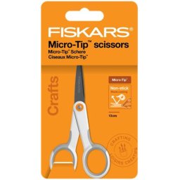 FISKARS Olló, általános, tapadásmentes, 13 cm, FISKARS "MicroTip Titanium", fehér