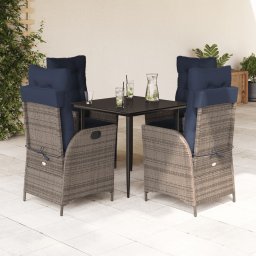 vidaXL 5 részes szürke polyrattan kerti étkezőgarnitúra párnákkal
