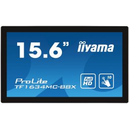 15,6" iiyama TF1634MC-B8X: IPS, FullHD, kapacitív, 10P, 450cd/m2, VGA, DP, HDMI, IP65, fekete, fekete