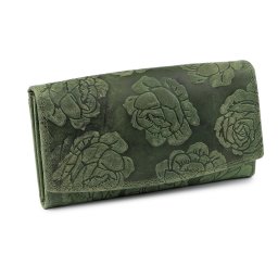 Női bőr pénztárca rózsa mintával – elegáns 3D pénztárca 10×15 cm