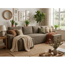 Kinyitható U alakú ülőgarnitúra SMART BOUCLE 303x143 cm, sötét bézs