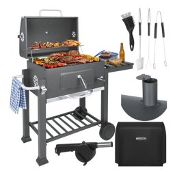 Kaminer kerti grill fedővel, öntöttvas rostéllyal, hőmérővel 114x67x120cm