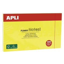 APLI Öntapadó jegyzettömb, 125x75 mm, 100 lap, APLI "Funny", sárga