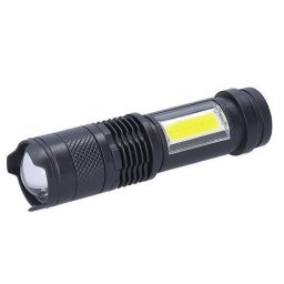Solight LED újratölthető zsebzseblámpa zoommal, 100lm 70lm, Li-Ion, USB, fekete