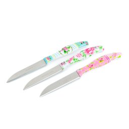 Konyhai kés készlet - 15 cm - virág mintás - 3 db / csomag