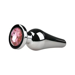 Easytoys Metal No.11 - pink köves kúp anál plug (ezüst, 3,5 cm)