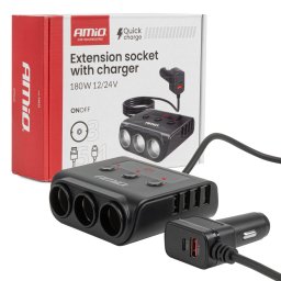 Profi Autós Töltőállomás és szivargyujtó Elosztó - 180W, LED Kijelzővel
