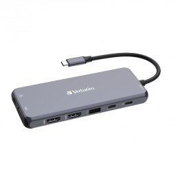 VERBATIM Hub USB-C Pro Multiport 14 port, 5x USB-A, 2x USB-C, 2x HDMI, 1xVGA, RJ45, 3,5 mm-es jack audio, microSD/SD, szürke színben