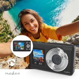 Nedis PCAM2530BK digitális fényképezőgép / kamera, dupla képernyő, 48 MPixel, 4K@30fps, 5 MPixeles CMOS