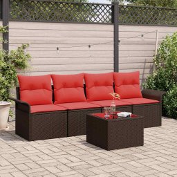 vidaXL Kerti Kanapé Szett 5 db Beige és Piros polirattan