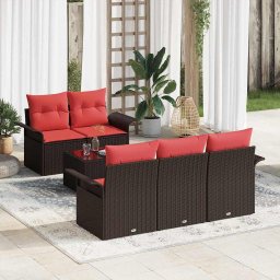 vidaXL Kerti Kanapé Szett 6 db Beige és Piros polirattan