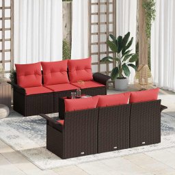 vidaXL Kerti Kanapé Szett 7 db Beige és Piros polirattan