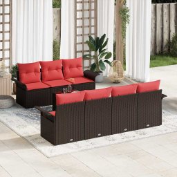 vidaXL Kerti Kanapé Szett 8 db Beige és Piros polirattan