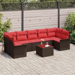vidaXL Kerti Kanapé Szett 8 db Beige és Piros polirattan