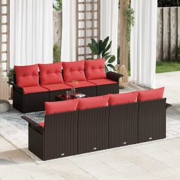 vidaXL Kerti Kanapé Szett 9 db Beige és Piros polirattan