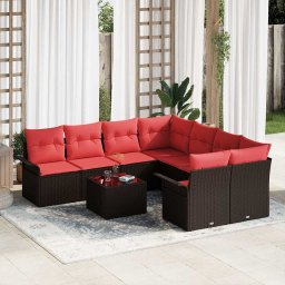 vidaXL Kerti Kanapé Szett 9 db Beige és Piros polirattan