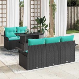 vidaXL Kerti Kanapé Szett 6 db Fekete [Műanyag]: Poly Rattan