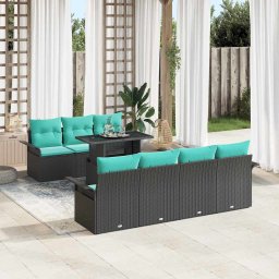 vidaXL Kerti Kanapé Szett 8 db Fekete [Műanyag]: Poly Rattan