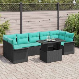 vidaXL Kerti Kanapé Szett 8 db Fekete [Műanyag]: Poly Rattan
