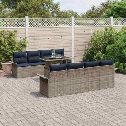 vidaXL Kerti Kanapé Szett 9 db Szürke [Műanyag]: Poly Rattan