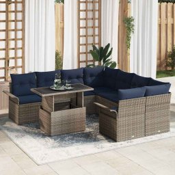 vidaXL Kerti Kanapé Szett 9 db Szürke [Műanyag]: Poly Rattan