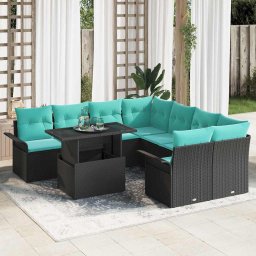 vidaXL Kerti Kanapé Szett 9 db Fekete [Műanyag]: Poly Rattan