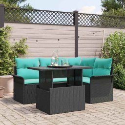 vidaXL Kerti Kanapé Szett 5 db Fekete [Műanyag]: Poly Rattan