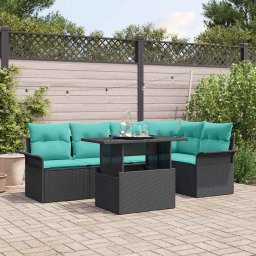vidaXL Kerti Kanapé Szett 6 db Fekete [Műanyag]: Poly Rattan