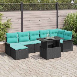 vidaXL Kerti Kanapé Szett 8 db Fekete [Műanyag]: Poly Rattan