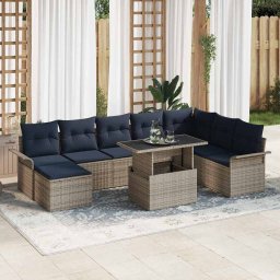 vidaXL Kerti Kanapé Szett 9 db Szürke [Műanyag]: Poly Rattan