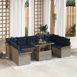 vidaXL Kerti Kanapé Szett 10 db Szürke Poly Rattan