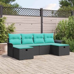 vidaXL Kerti Kanapé Szett 6 db Fekete és Türkiz polirattan