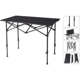 ProGarden Masszív összecsukható és bővíthető fém Kemping asztal, 95 x 55 x 50-80 cm, fekete