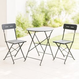 ProGarden időjárásálló összecsukható Fém Bistro szett 2 szék 110 kg teherbírással +asztal 60 cm, fekete