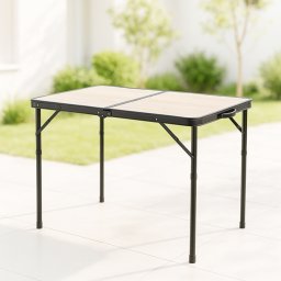 Kemping asztal hordozófüllel, 90 x 60 cm, 2 magasságban állítható, összecsukható