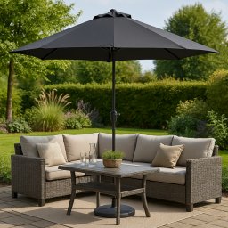 Ambience acél vázas és 6 bordás napernyő, széltörővel, 2,3 m, 180g/m2, UPF30+, sötétszürke