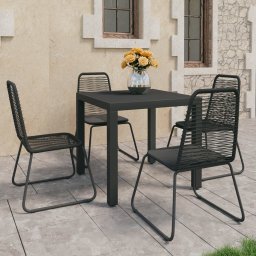 vidaXL 5 részes fekete PVC rattan kerti étkezőgarnitúra
