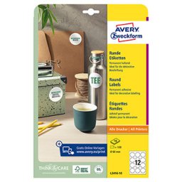 Avery Zweckform címkék 60mm, A4, fehér, 12 címke, 10 darabos csomag, L3416-10, lézer- és tintasugaras nyomtatókhoz, fénymásolókhoz