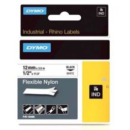 Dymo eredeti címkenyomtató szalag, Dymo, 18488, fekete nyomtatás/fehér hátlap, 3.5m, 12mm, RHINO nejlon flexibilis